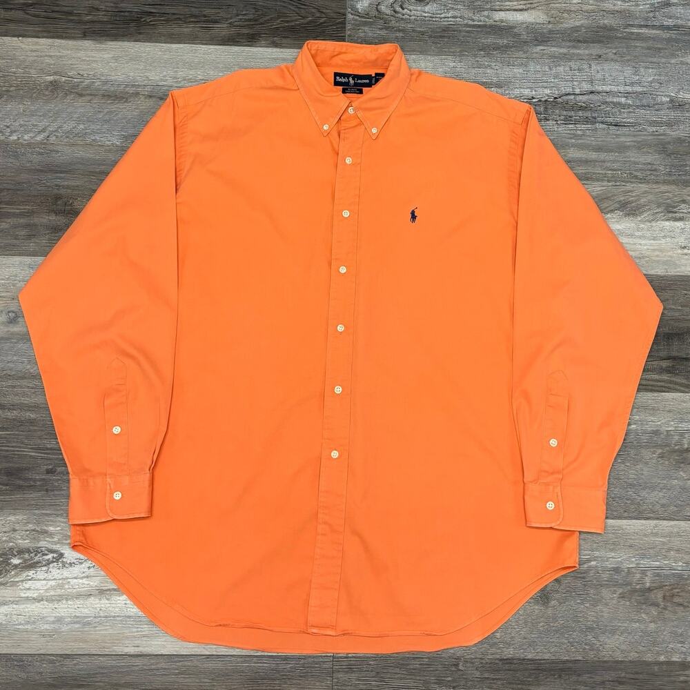 Vintage 90s Y2K Ralph Lauren Orange Men XL Long Sleeve Blake Button Down‎ Shirt